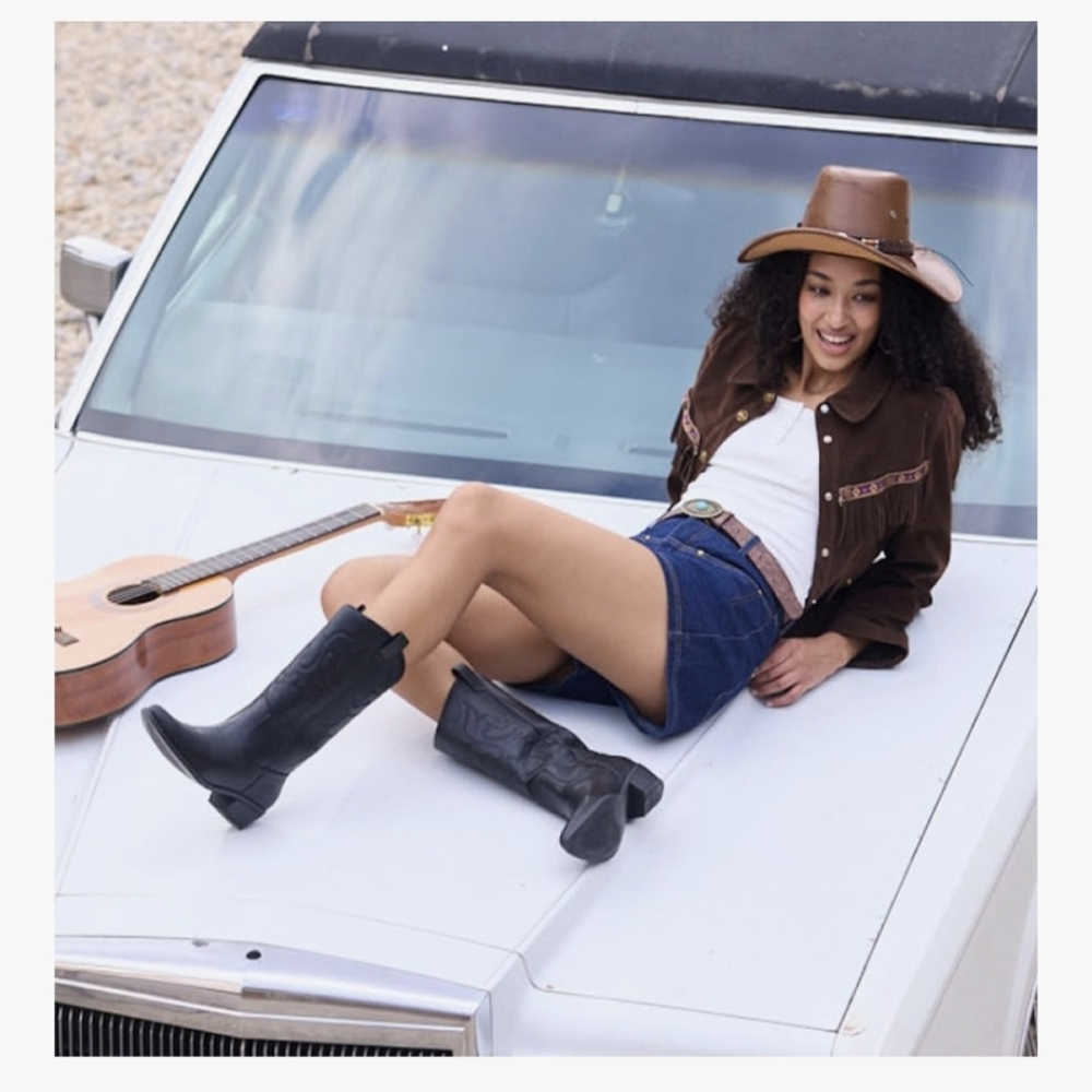 DREAM PAIRS Women's Cowboy Boots Pull On Cowgirl Boots Mid Calf Western Boots
